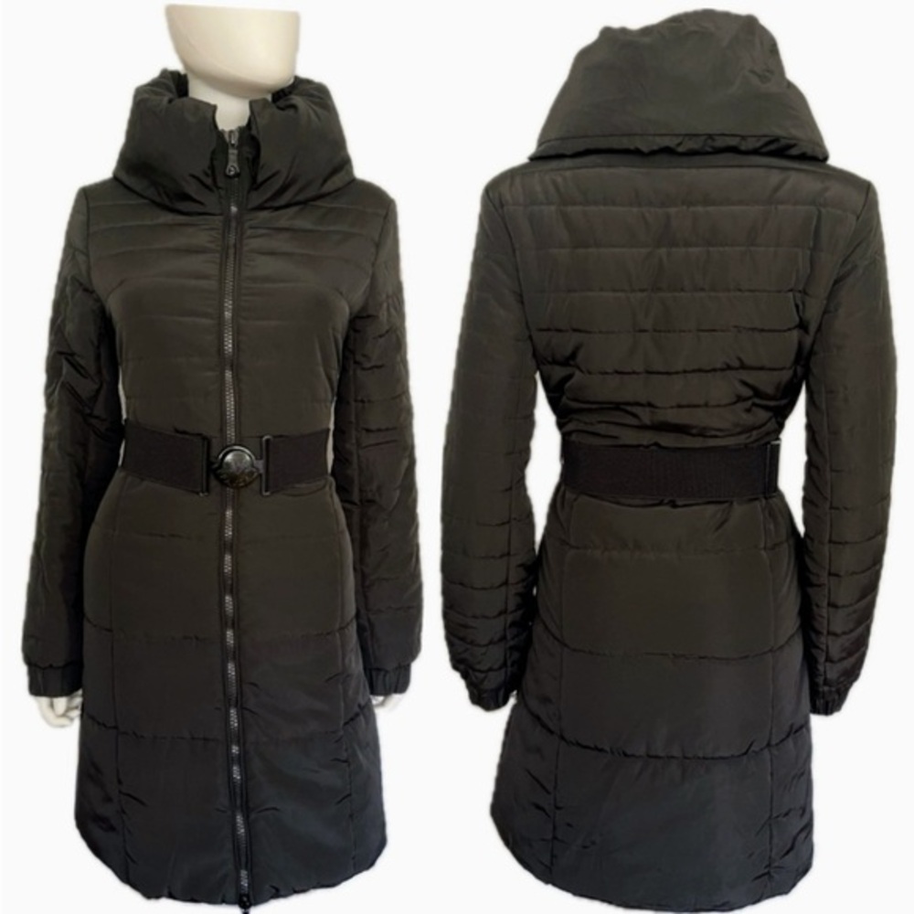 NEW WOMEN'S PUFFER‎ JACKET BELTED QUILTED COAT IN BLACK